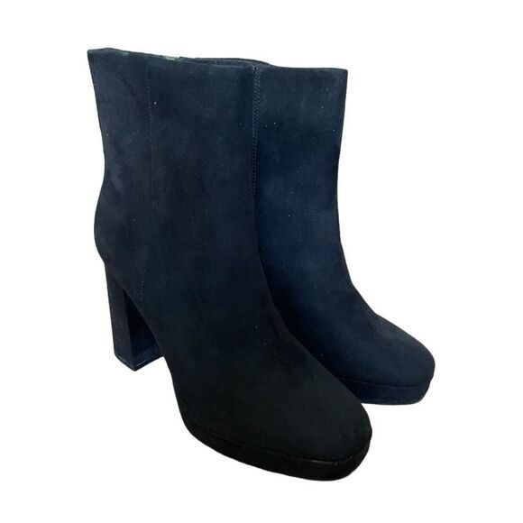 LC Lauren Conrad Halima Stacked Heel Boots Black Faux Suede Round Toe Ankle Boot - Picture 3 of 11